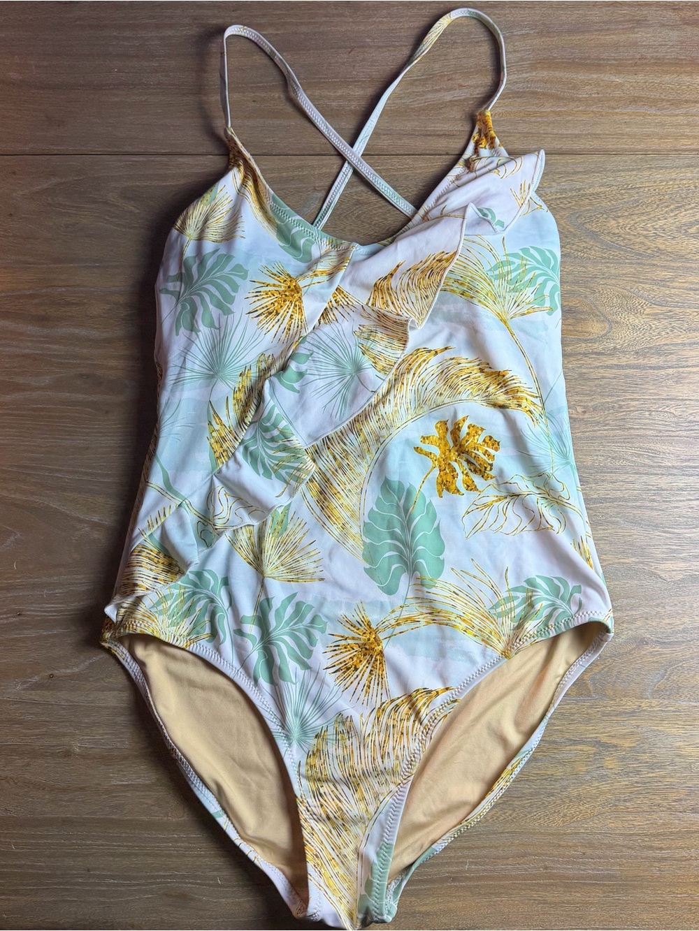Tropical Leaf One-Piece Swimsuit in Mint & Gold